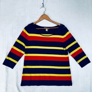 Banana Republic Sweater Womens XL Striped Blue Yellow Orange Pullover 3/4 Sleeve